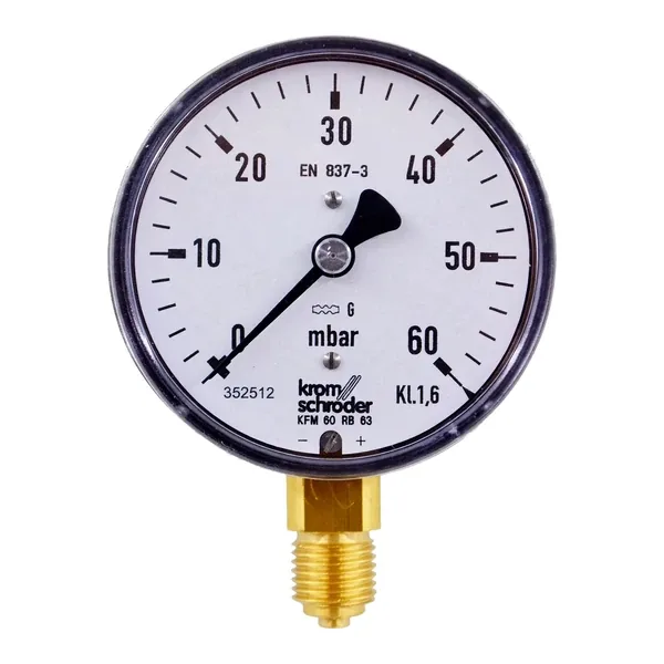 Honeywell Kromschr&ouml;der KFM 60 RB 63 Pressure Gauge &mdash; Pressure Gauges by Honeywell Kromschr&ouml;der, 0&ndash;60 mbar, 63mm (2.5&Prime;) dial, KL 1.6 accuracy