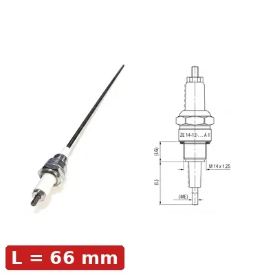 Spark Ignition Electrode Threaded ZE-14-12-100-A1 — M14x1.25, L100mm, Standard Stock
