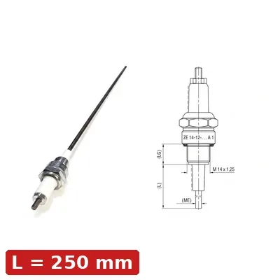 Spark Ignition Electrode Threaded ZE-14-12-300-A1 — M14x1.25, L300mm, Standard Stock